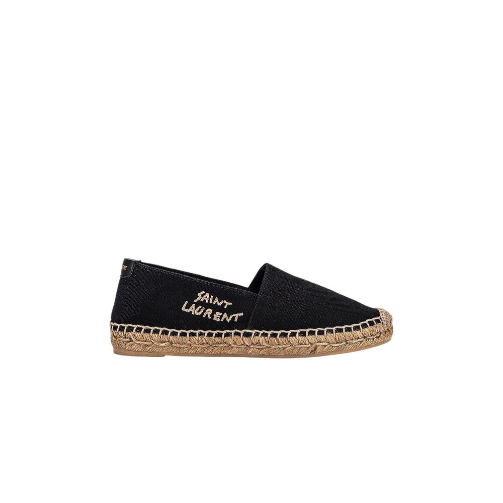 Saint Laurent NIB Signature Canvas Embroidered Logo Espadrilles in Black Size 43